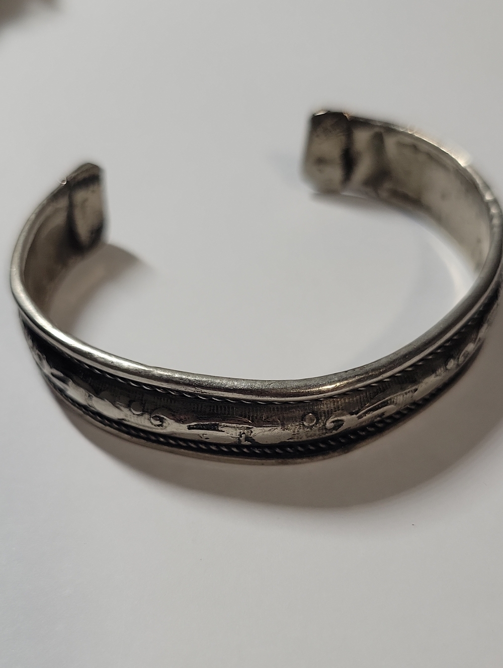 Engraved Silver-Tone Cuff Bracelet - Scroll Detail